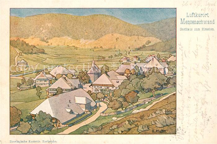 Menzenschwand Gasthaus zum Hirschen Kuenstlerkarte K. Mutter