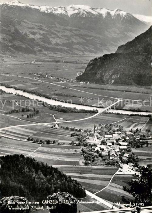 Wiesing Tirol Blick vom Rasthaus Kanzlerkehre auf Achenseestrasse und Zillertal
