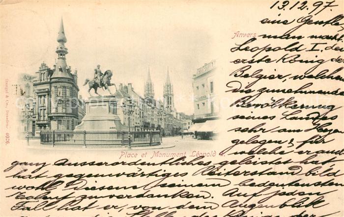 Anvers Antwerpen Place et Monument Leopold I