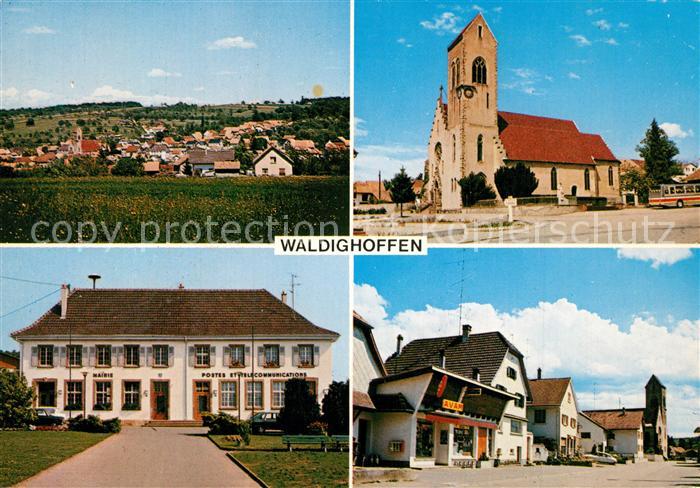 Waldighoffen Vue generale Eglise La Mairie et le bureau des PTT La rue principal