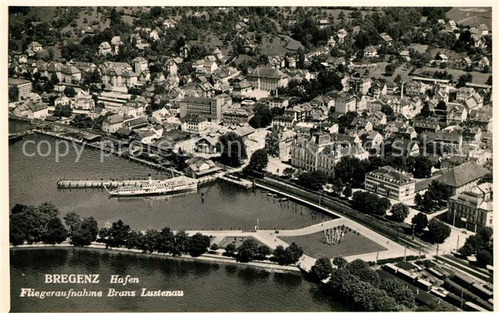 Bregenz Bodensee Fliegeraufnahme mit Hafen und Branz Lus