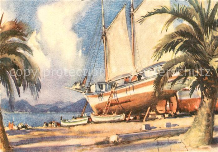 Sestri Levante Velieri a riva Aquarell