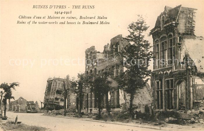 Ypern Ypres Chateau d’eau et Maison en ruines Boulevard Malou
