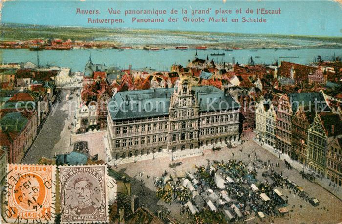 Anvers Antwerpen Panorama der Groote Markt en Schelde