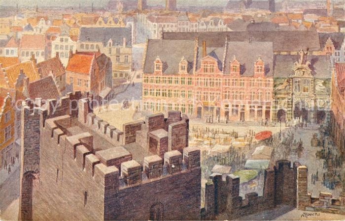 Gent Gand Flandre De Veerleplaats van op het Gravensteen gezien