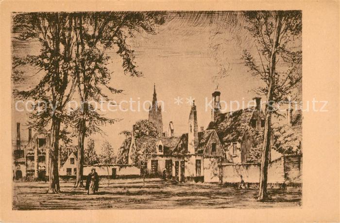 Bruges BRUGGE Belgie Beguinenhof Radierung