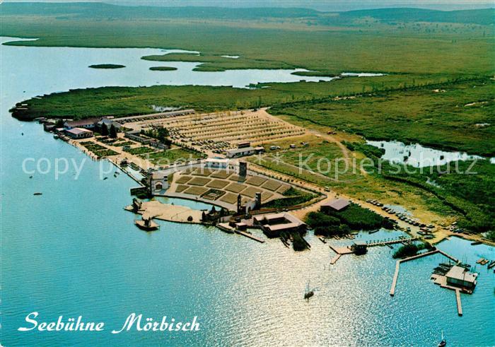 Moerbisch See Fliegeraufnahme mit Seehotel und Festspielbuehne