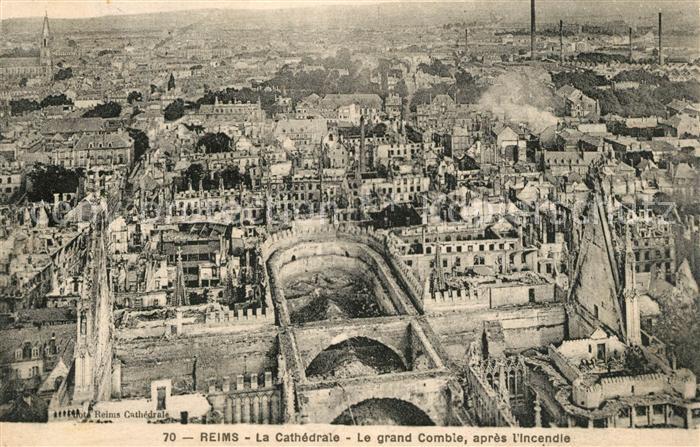 Reims Champagne Ardenne La Cathedrale Le grand Comble apres l'Incendie