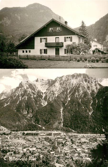 Mittenwald Karwendel Tirol Gaestehaus Pension Gesamtansicht mit Karwendelgebirge