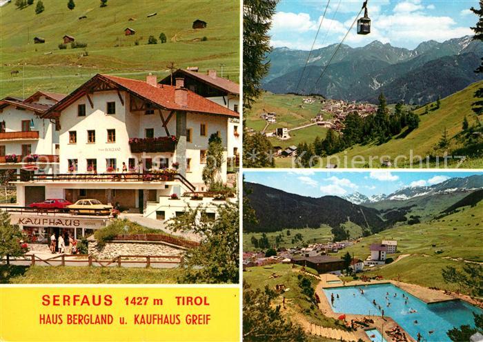 Serfaus Tirol Fremdenheim Pension Haus Bergland Kaufhaus Freibad Landschaftspano