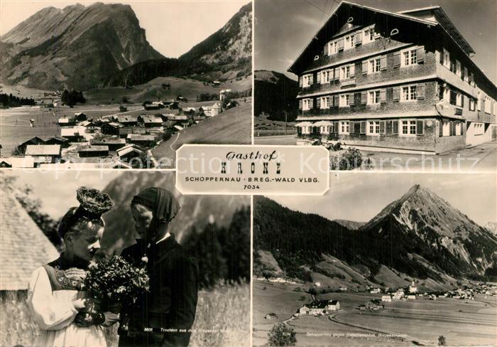 Schoppernau Vorarlberg Gasthof Krone Trachten Gesamtansicht mit Alpenpanorama