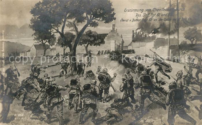 Chevillecourt K?nstlerkarte Erst?rmung Soldaten