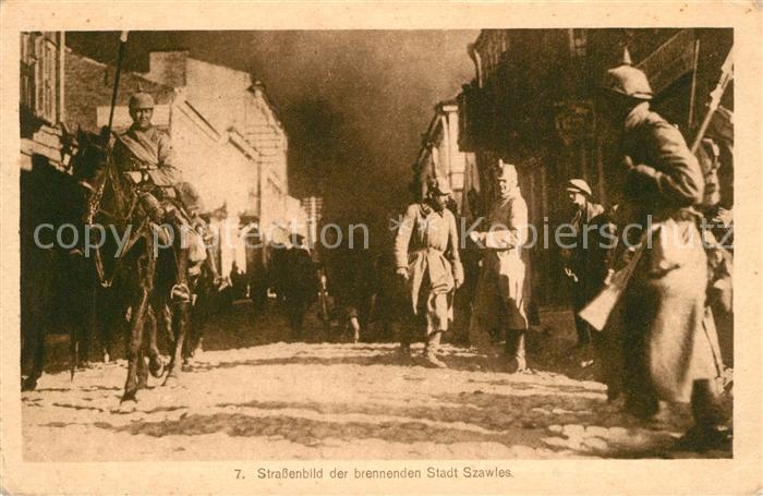 Szawle Soldaten zerst?rte brennende Stadt