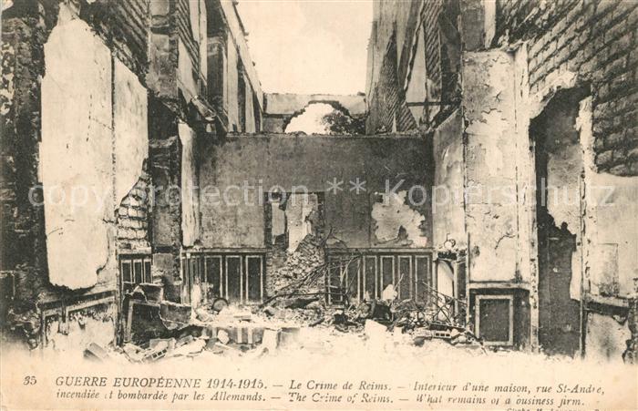 Reims Champagne Ardenne Interieur d’une maison rue St Andre incendiee et bombard