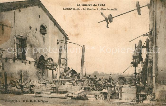 Luneville La Guerre de 1914 Le Moulin a platre incendie