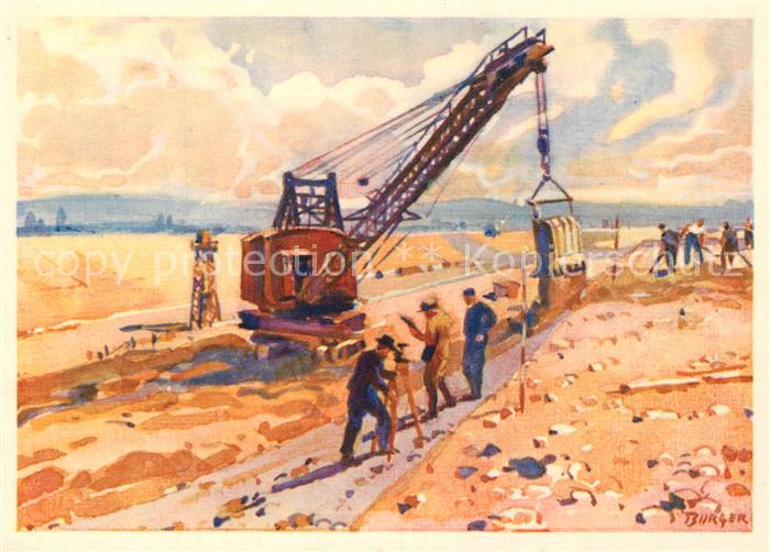 Kembs Elsass Travaux de l’Usine Dragline formant la digue du canal d Amenee