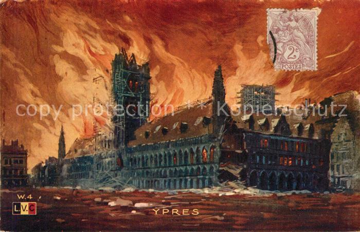 Ypern Ypres Kriegszerstoerung Kuenstlerkarte