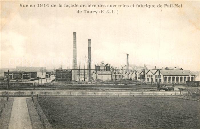 Toury Vue en 1914 de la facade arriere des sucreries et fabrique de Pail Mel
