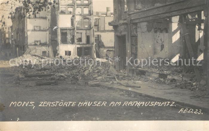 Mons Hainaut Zerstoerte Haeuser am Rathausplatz WK1