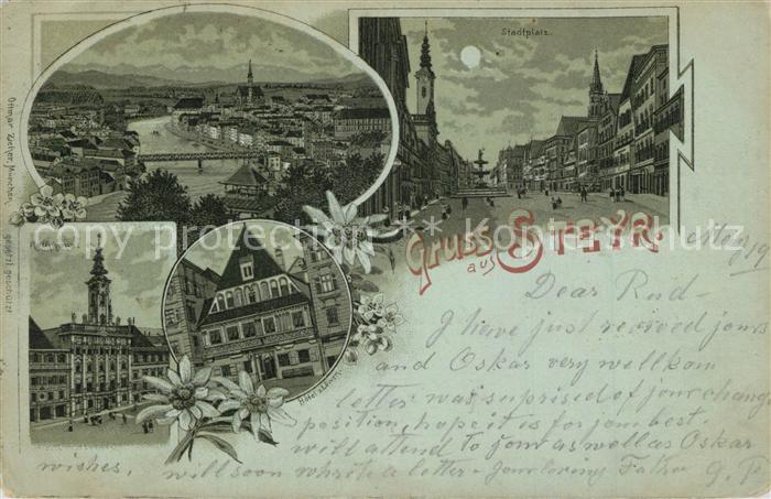 Steyr Enns Oberoesterreich Panorama Stadtplatz Rathaus Hotel zum Loewen