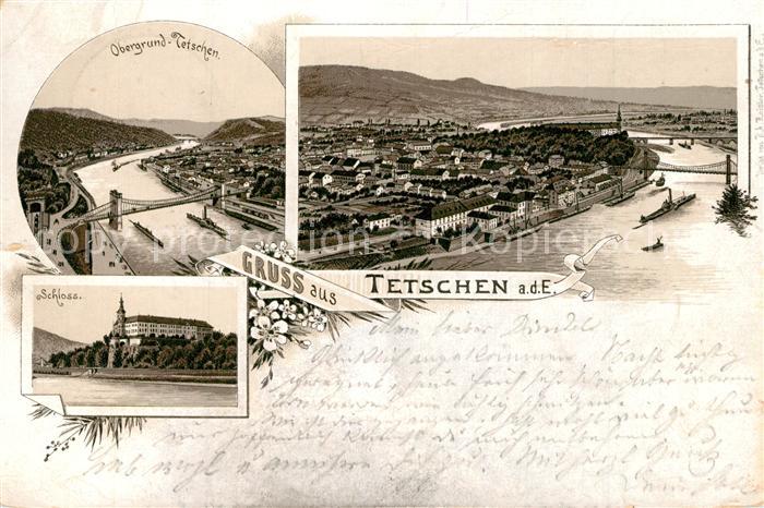 Tetschen-Bodenbach Boehmen Obergrund Schloss Panorama