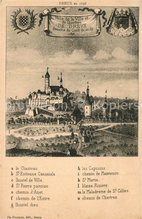 Dreux en 1696 Dessin Kuenstlerkarte Wappen