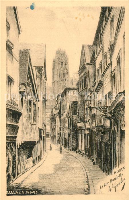 Rouen Rue Damiette Dessin a la Plume Kuenstlerkarte