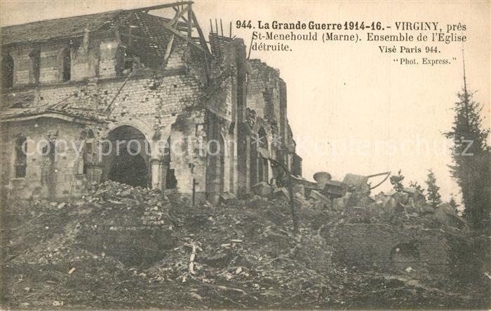 Virginy Ensemble de l'Eglise détruite Ruines Grande Guerre Truemmer 1. Weltkrieg