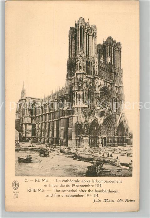 Reims Champagne Ardenne La cathedrale apres le bombardement et l’incendie du 19
