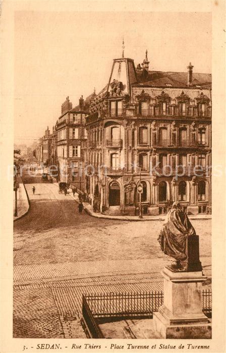 Sedan Ardennes Rue Thiers Place et Statue de Turenne