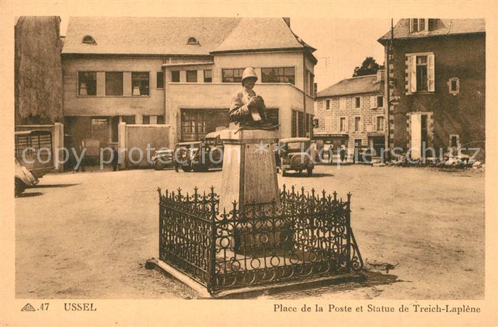 Ussel Correze Place de la Poste Statue de Treich Laplene