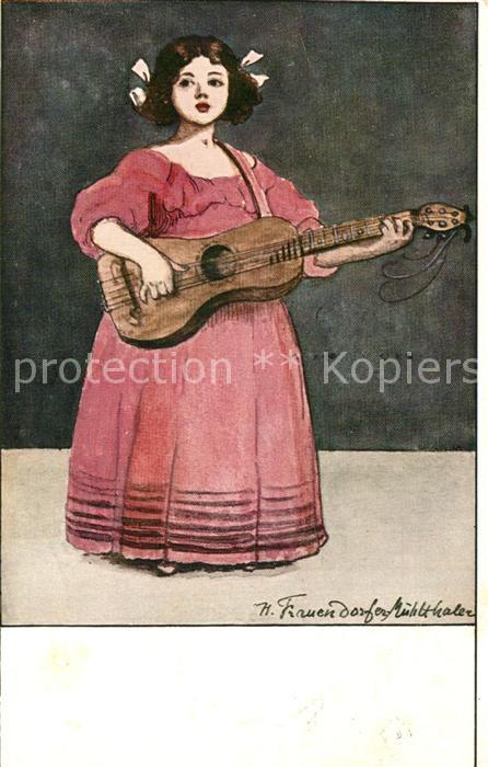 Kuenstlerkarte Helene von Frauendorfer-M?hlthaler M?dchen Gitarre