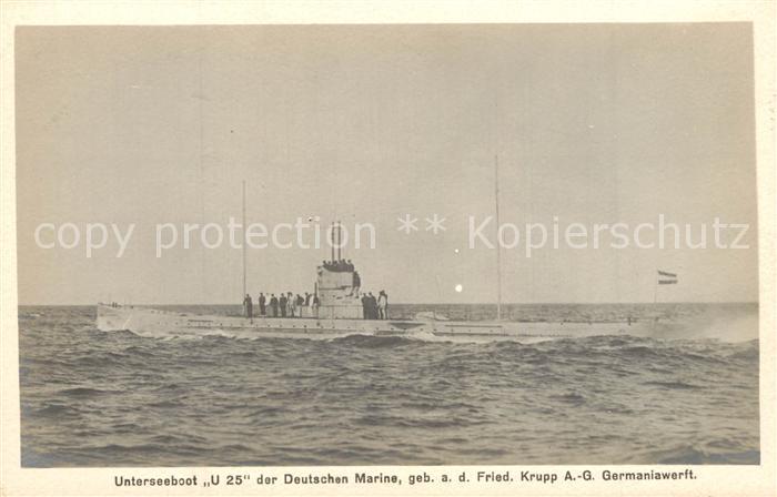 U-Boot Unterseeboot Submarine Sous-Marin U 25 Deutsche Marine Krupp Germaniawerf