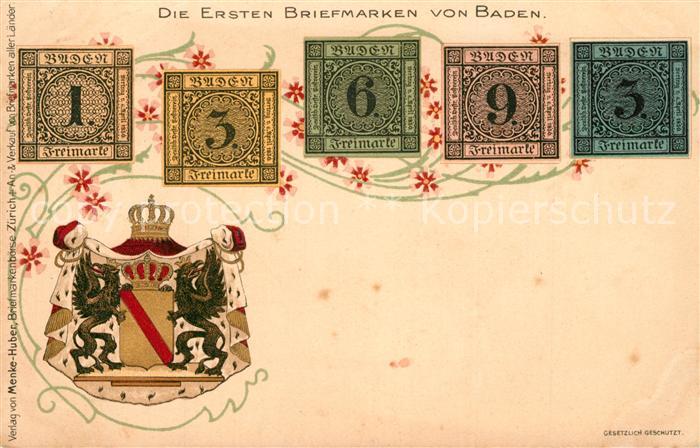 Briefmarken auf Postkarte Baden Wappen