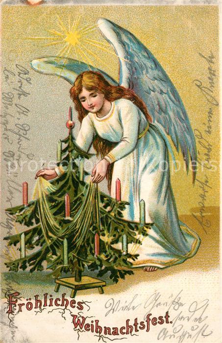 Schutzengel Weihnachten Weihnachtsbaum Litho