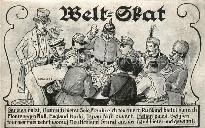 Kartenspiel-Postkarte Skat Serbien ?sterreich Frankreich Russland Montenegro Jap