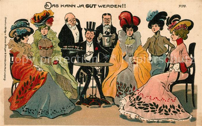 Verlag B?rger Leipzig Nr. 7178 Damen Mode Hutmode Zylinder Champagner Litho