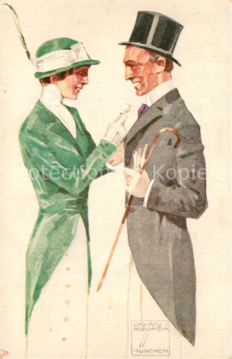 Hohlwein Ludwig Bayerischer Blumentag Mann Frau Hutmode Gehstock