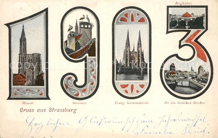 Datumskarte 1903 Strassburg M?nster Storchnest Garnisonkirche