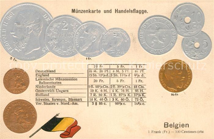 M?nze auf Ak Handelsflagge Belgien