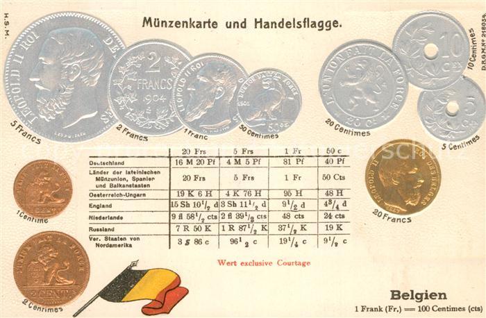 M?nze auf Ak Handelsflagge Belgien