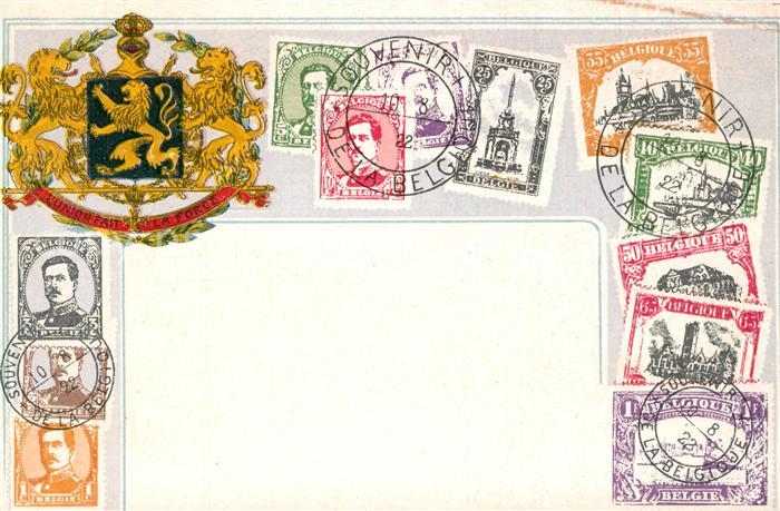 Briefmarken auf Postkarte Wappen Belgien
