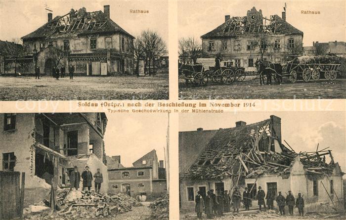 Soldau Ostpreussen Rathaus nach der Beschiessung im November 1914