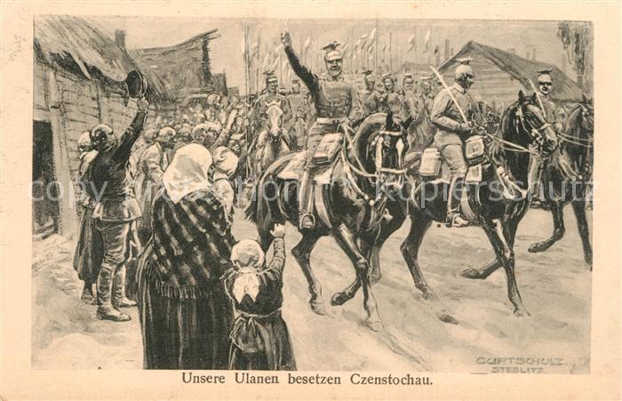 Czenstochau Schlesien Ulanen Soldaten zu Pferd
