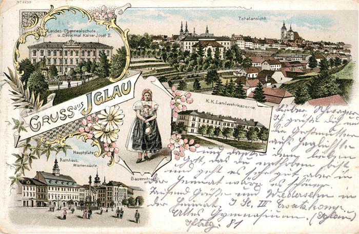 Iglau Jihlava KK Landwehrkaserne Hauptplatz Rathaus Mariensaeule