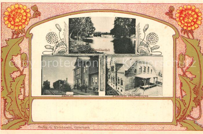 Groeningen Oschersleben Pfarrhaus Bahnhof Kuenstlerrahmenkarte