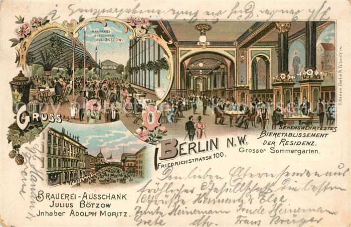 Berlin Brauerei Ausschank Julius Boetzow Bieretablissement der Residenz