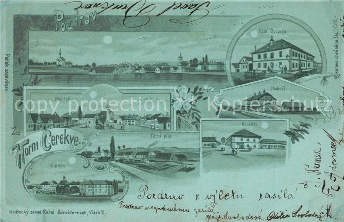 Horni Cerekev Schloss Hotel Svoboda Marktplatz Bahnhof Mondschein