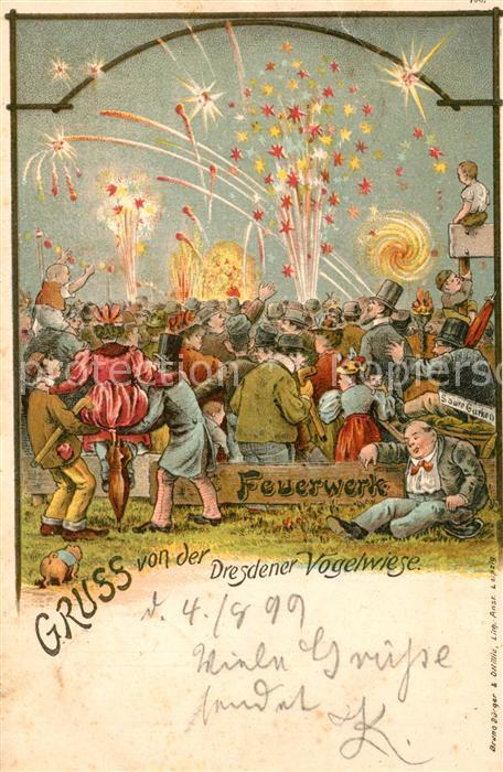 Dresden Feuerwerk Vogelwiese Karikatur
