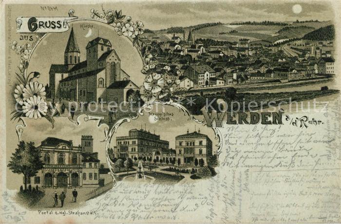 Werden Ruhr Schloss Kirche Panorama Mondschein